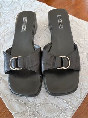 Danielle Black Slide Mules with Silver Ring Detail